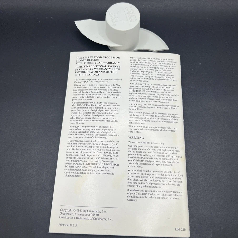 Cuisinart Food Processor DLC-10 - Dough Blade Original Part FP-749 W/ Booklet